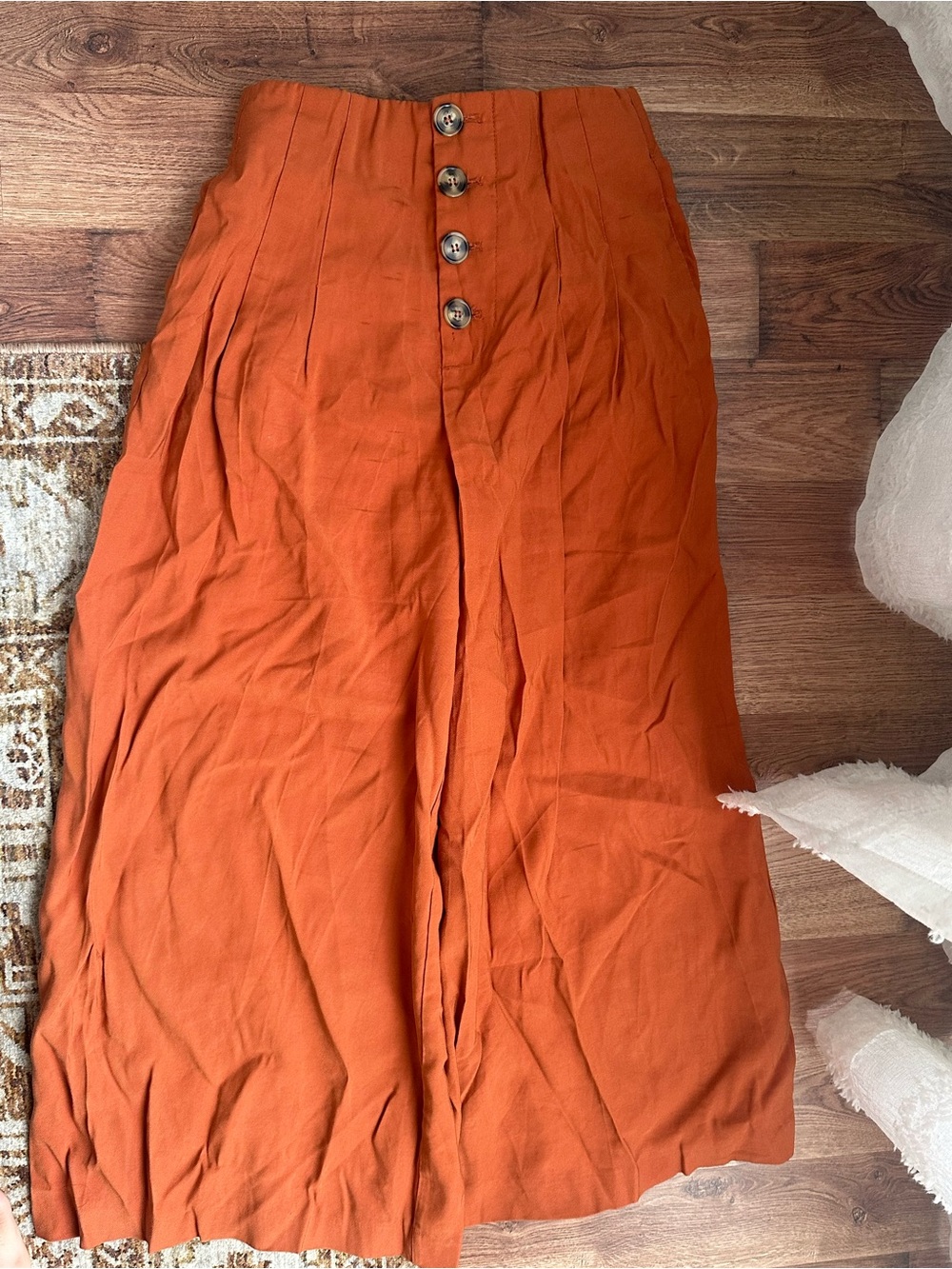 Zara High-Waist Button Front Wide Leg Pants - Rust Orange Size Small